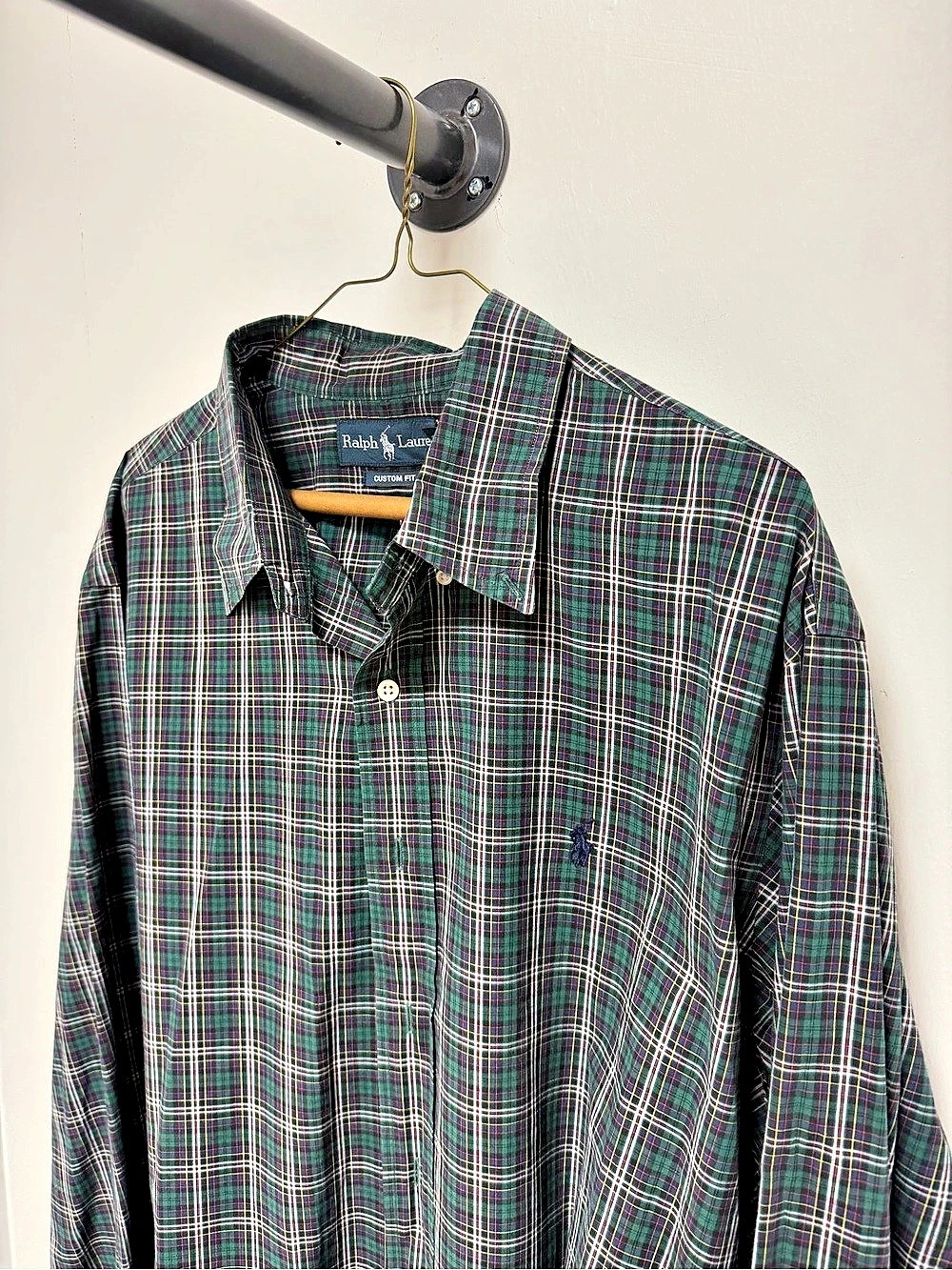 Ralph Lauren Custom Fit Plaid Button Down in Green XXL Like New